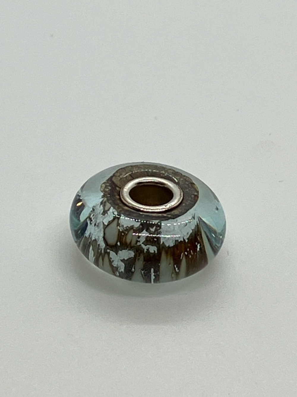 Trollbeads 925 LAA Silver Mountain Light Blue and Brown Glass Charm Bead